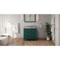 Jeffrey Alexander 36In. Forest Grn Katara Vanity, Left Offset, Steel Gry Cultured Mrbl Vanity Top, Undrmnt Rctngl Bowl VKITKAT36GNSGR